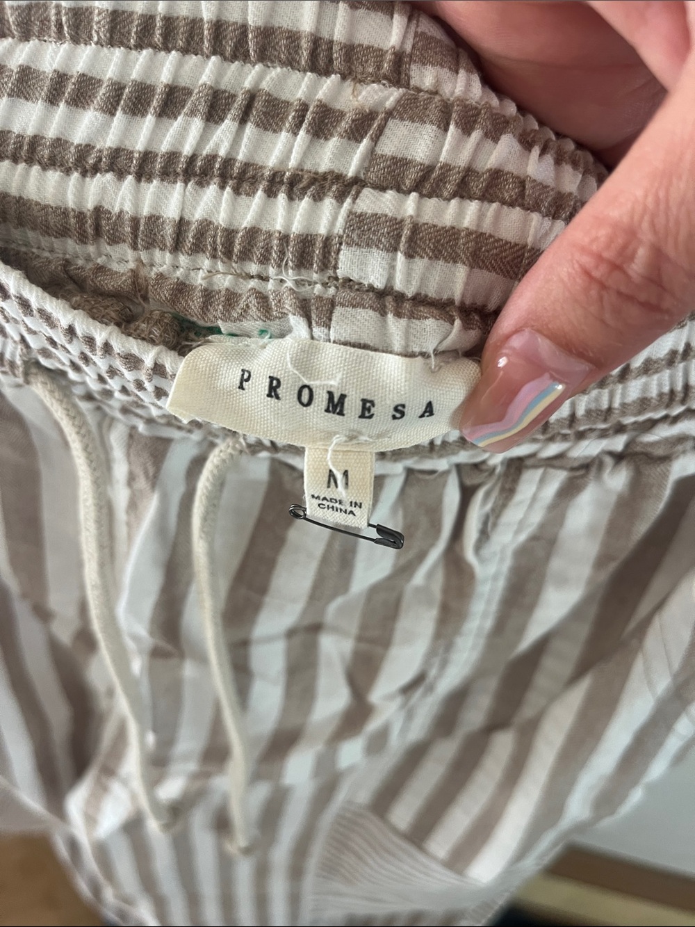 Promesa Beige and White Striped Drawstring Joggers - Picture 2 of 4